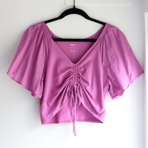 Maeve by Anthropologie Cinched Flutter-Sleeve Top, Size M, Orchid/Purpley-Pink